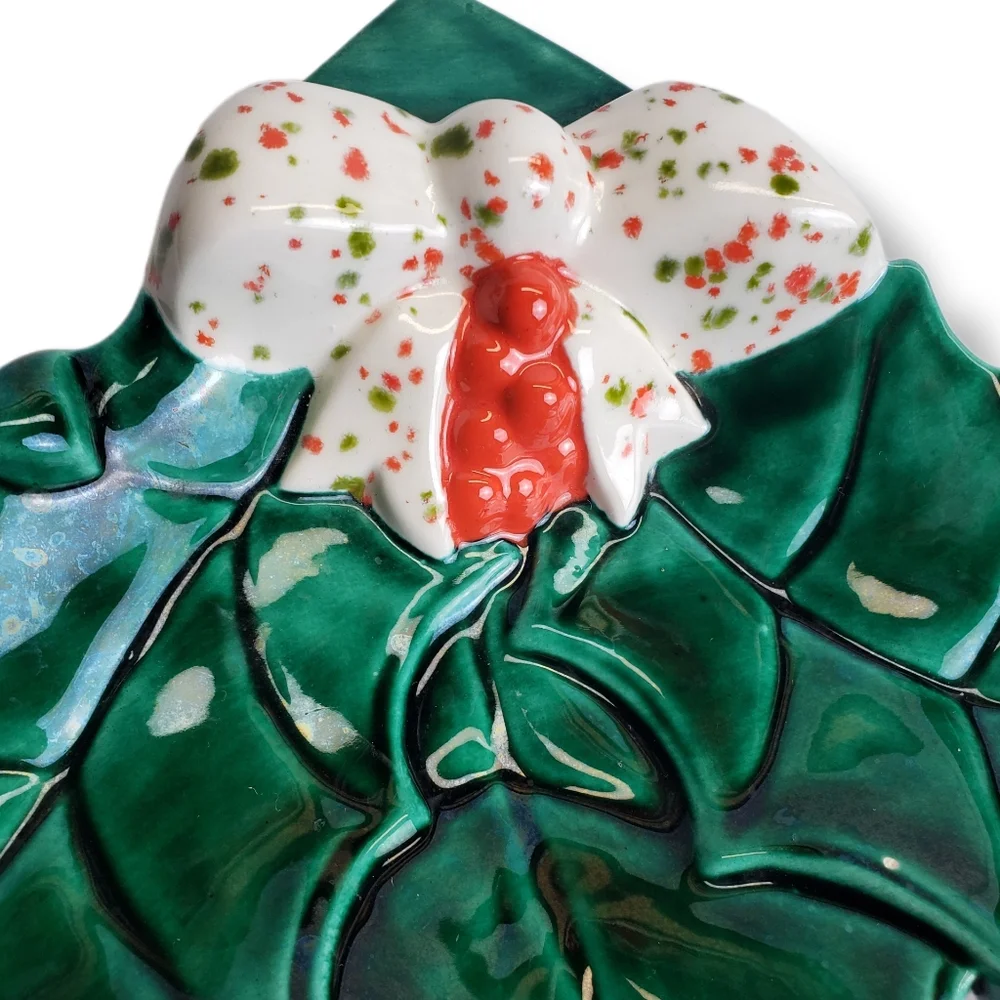 Vintage Glazed Christmas Holly And Berries Candy Dish